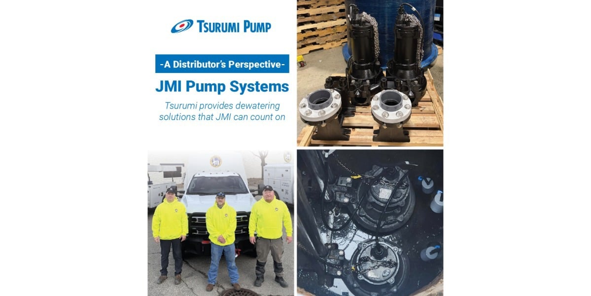 A collage of JMI's team, along with Tsurumi's AVANT pumps in a wet well